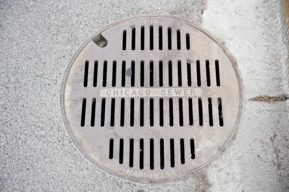 Close-up of Chicago Sewer manhole cover.